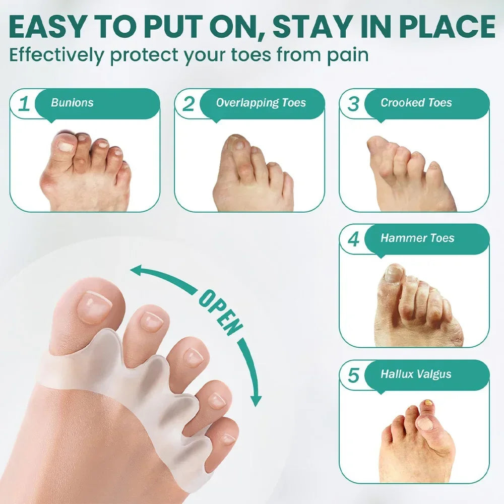 Silicone Toe Separators – Bunion & Hammer Toe Pain Relief | Soft SEBS Foot Alignment Corrector